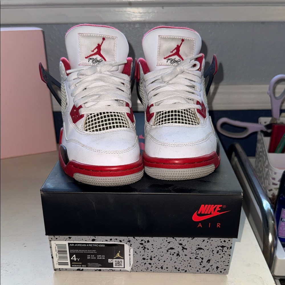 Jordan Kids White and Red Retro Basketball Sneakers